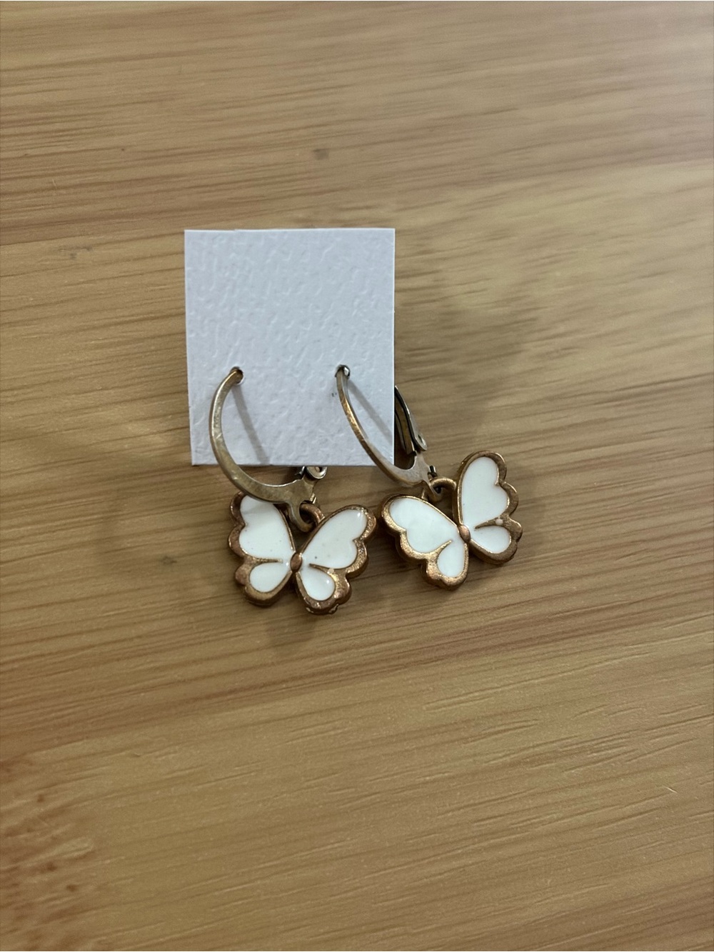 Gold-Tone White Butterfly Hoop Earrings - Women Jewelry